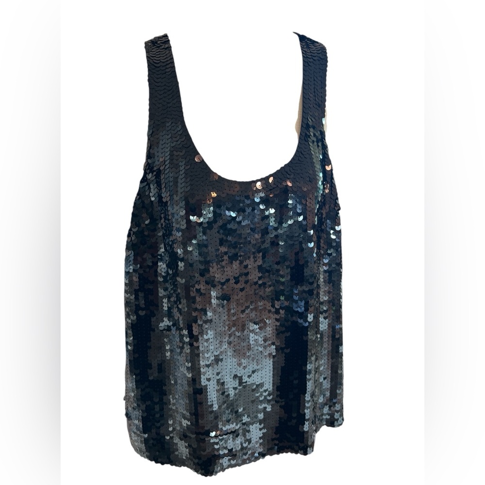 Banana Republic Women’s Lined Black Sequin and Silk Sleeveless Top SZ L - Picture 4 of 12